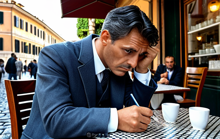 Consulting Detective in Modern Rome**
"A sharp, observant detective, like a modern Sherlock Holmes, fully clothed in a stylish, appropriate Italian suit, examining clues at an outdoor cafe in Rome. The cafe is bustling with activity. Close-up on the detective's face, showing intense concentration. The scene should evoke a sense of mystery and intellectual curiosity. Safe for work, appropriate content, fully clothed, professional, perfect anatomy, correct proportions, natural pose, well-formed hands, proper finger count, natural body proportions, high quality."
**